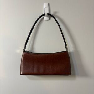 Brown Faux Leather Baguette Shoulder Bag Minimalist Y2K 90s Purse